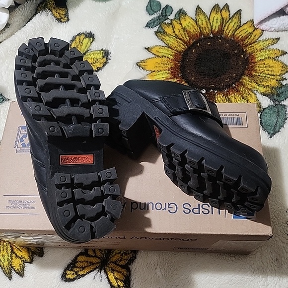 Vintage Harley Davidson Black Leather Chunky Buckle Slip On Platform Shoes 5.5 - Picture 9 of 10